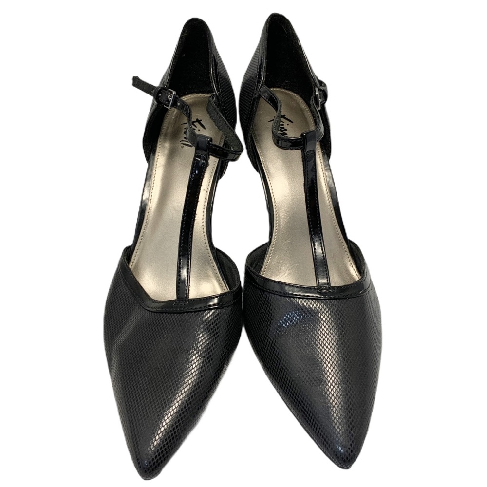 Fioni Black Pointy Toe T Strap Heels- Size 10 - Picture 3 of 14